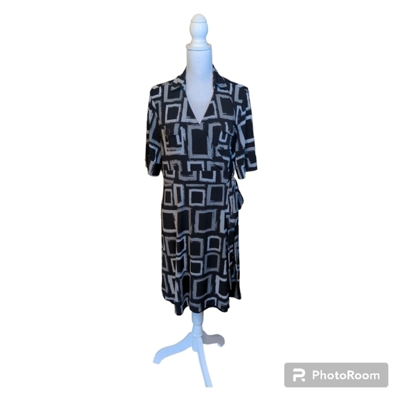 Apt. 9 Geometric Belted Faux Wrap Dress LP - Picture 1 of 12